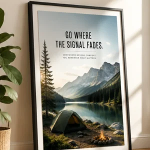 go where the signal fades camping poster framed