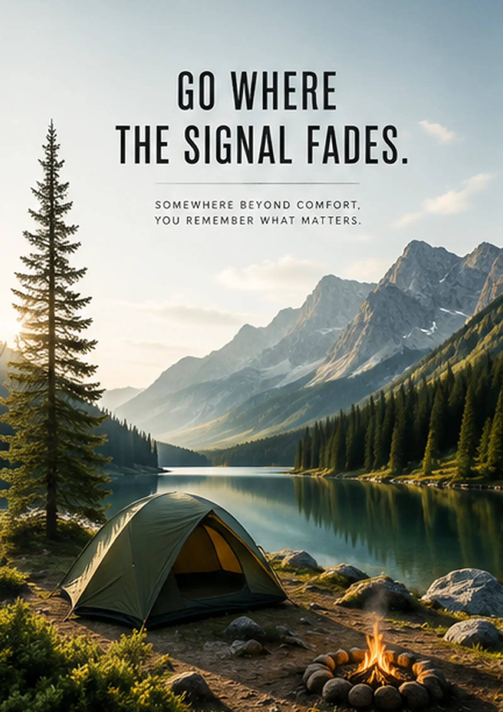 Go Where the Signal Fades – Camping & Mountain Motivational Poster - Image 3