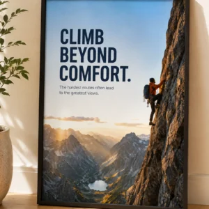 climb beyond comfort climbing poster framed 1