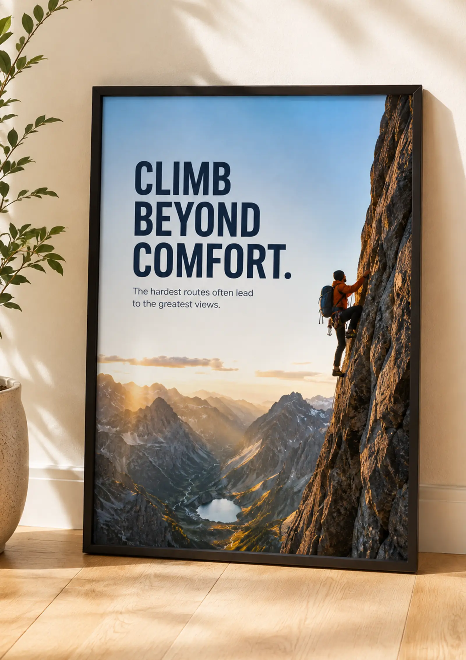 climb beyond comfort climbing poster framed 1