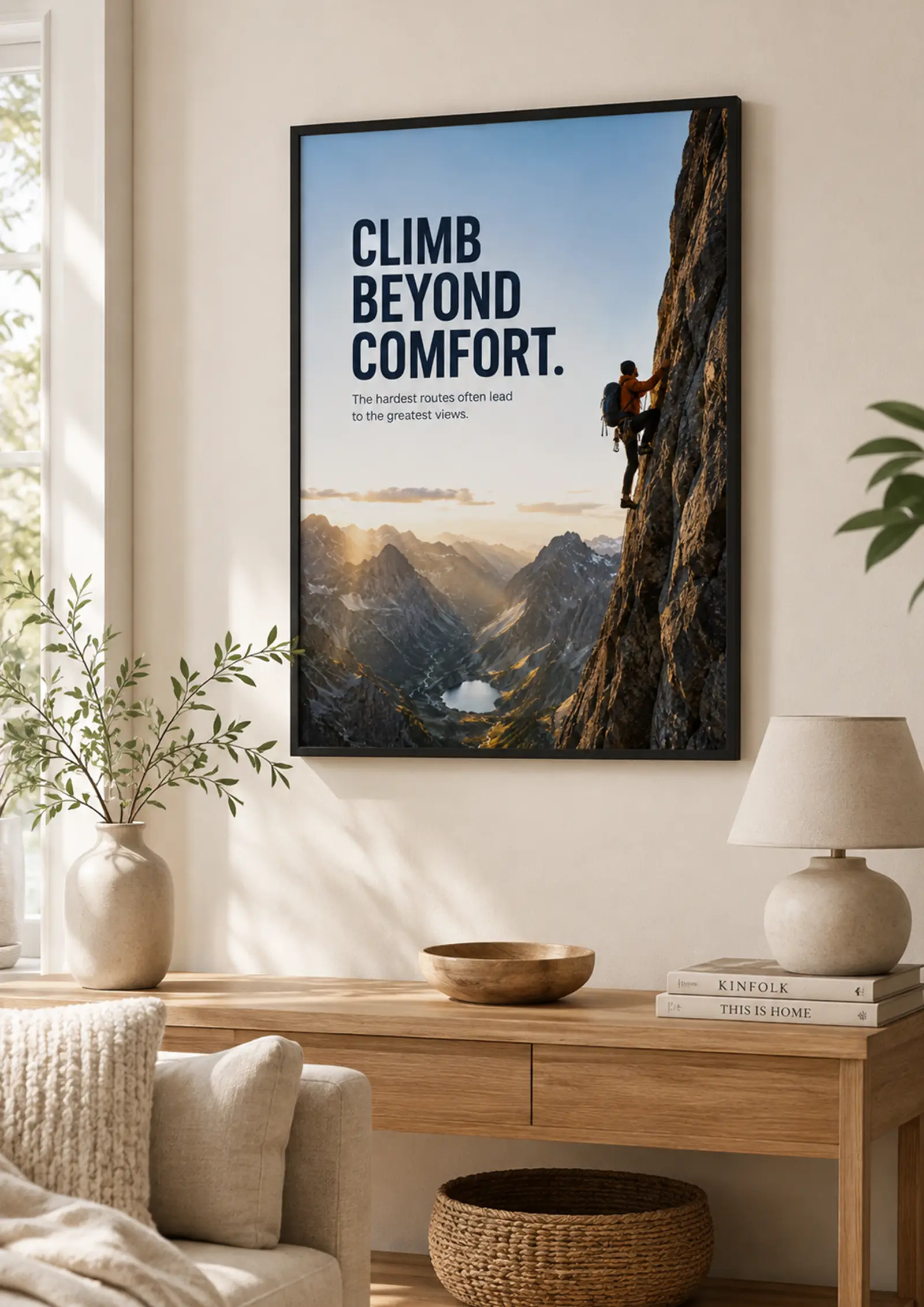 climb beyond comfort climbing poster framed 2