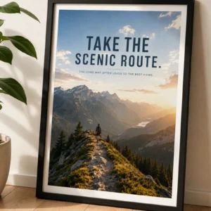 take the scenic route hiking poster framed