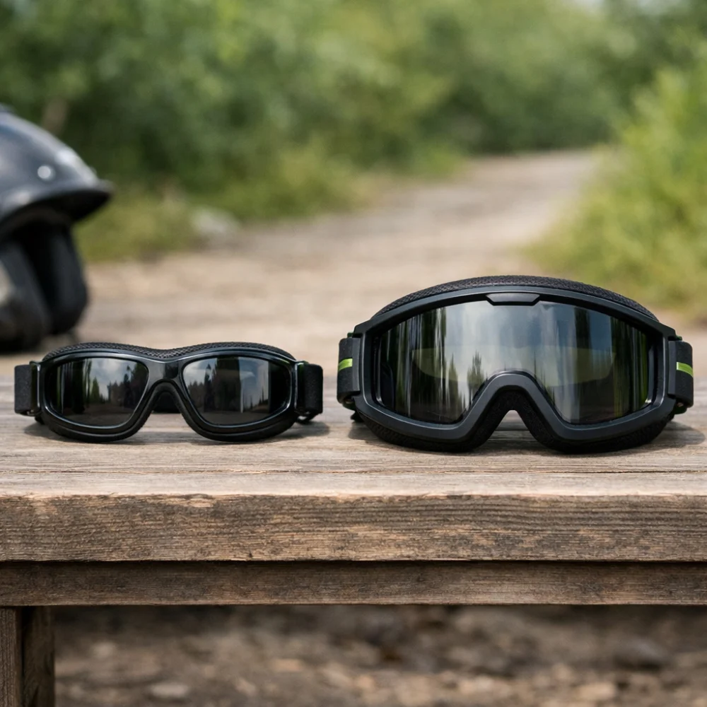 Two unbranded airsoft goggle styles shown side by side