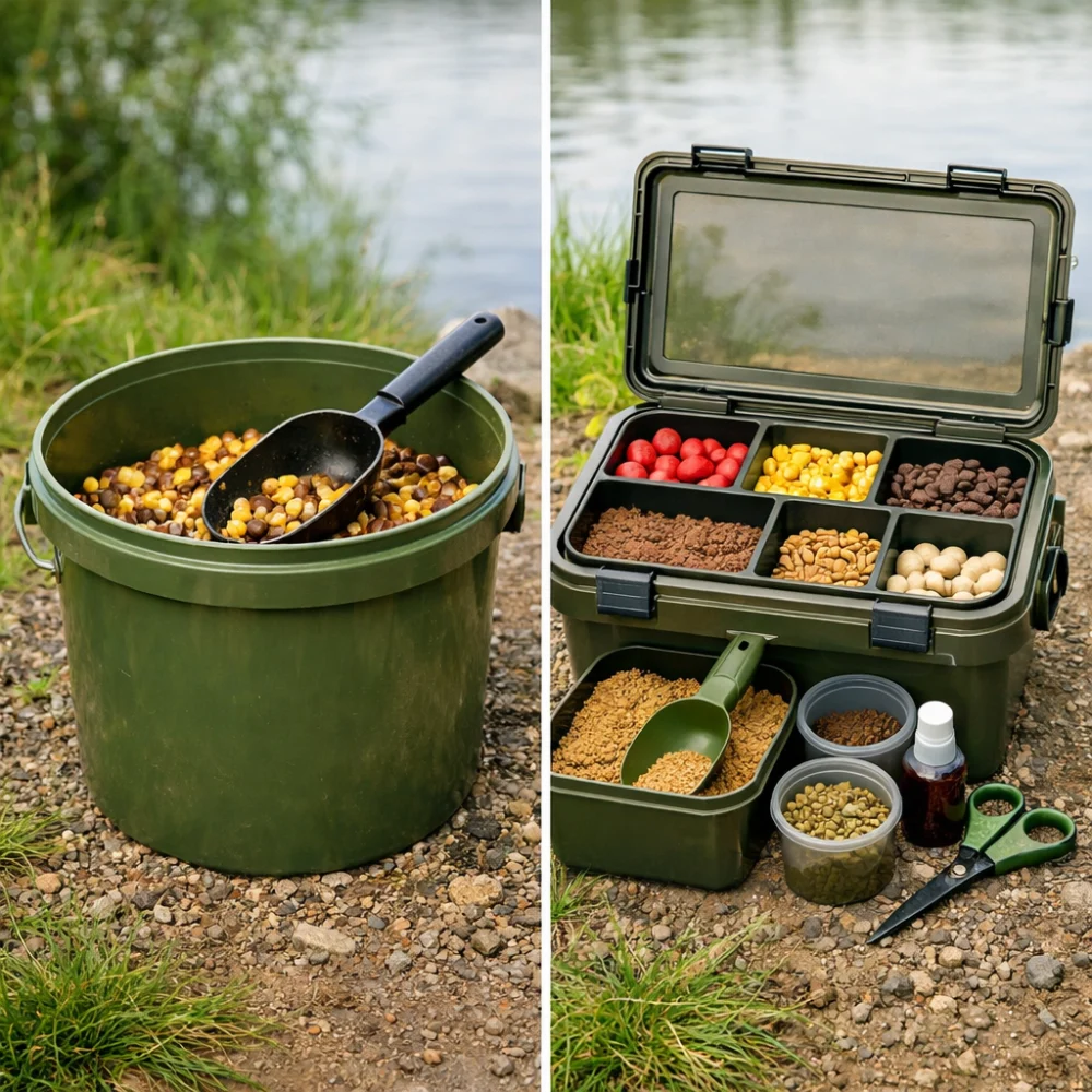 Two generic bait bucket styles shown side by side