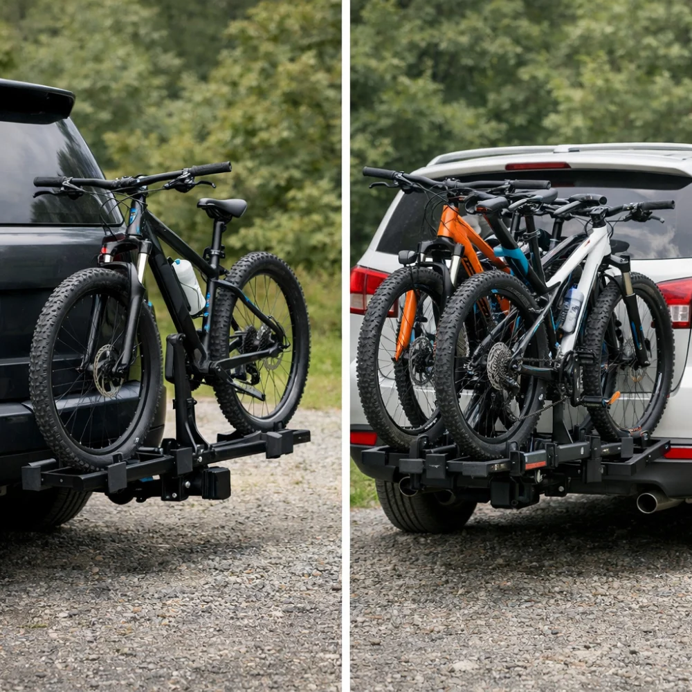 Two boot bike rack styles shown side by side for comparison