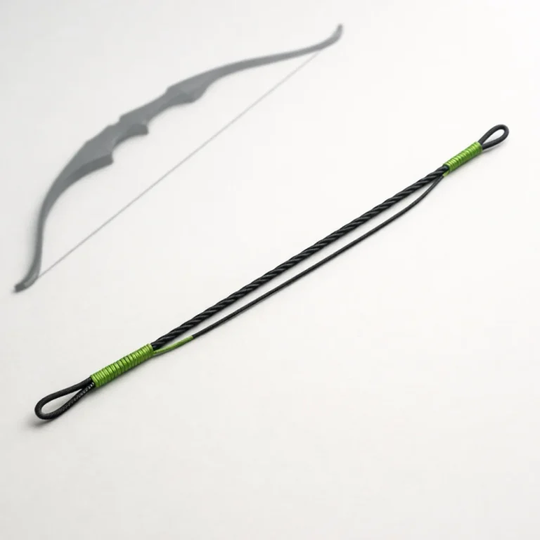 A generic bow string displayed beside a simple bow silhouette on a neutral background.