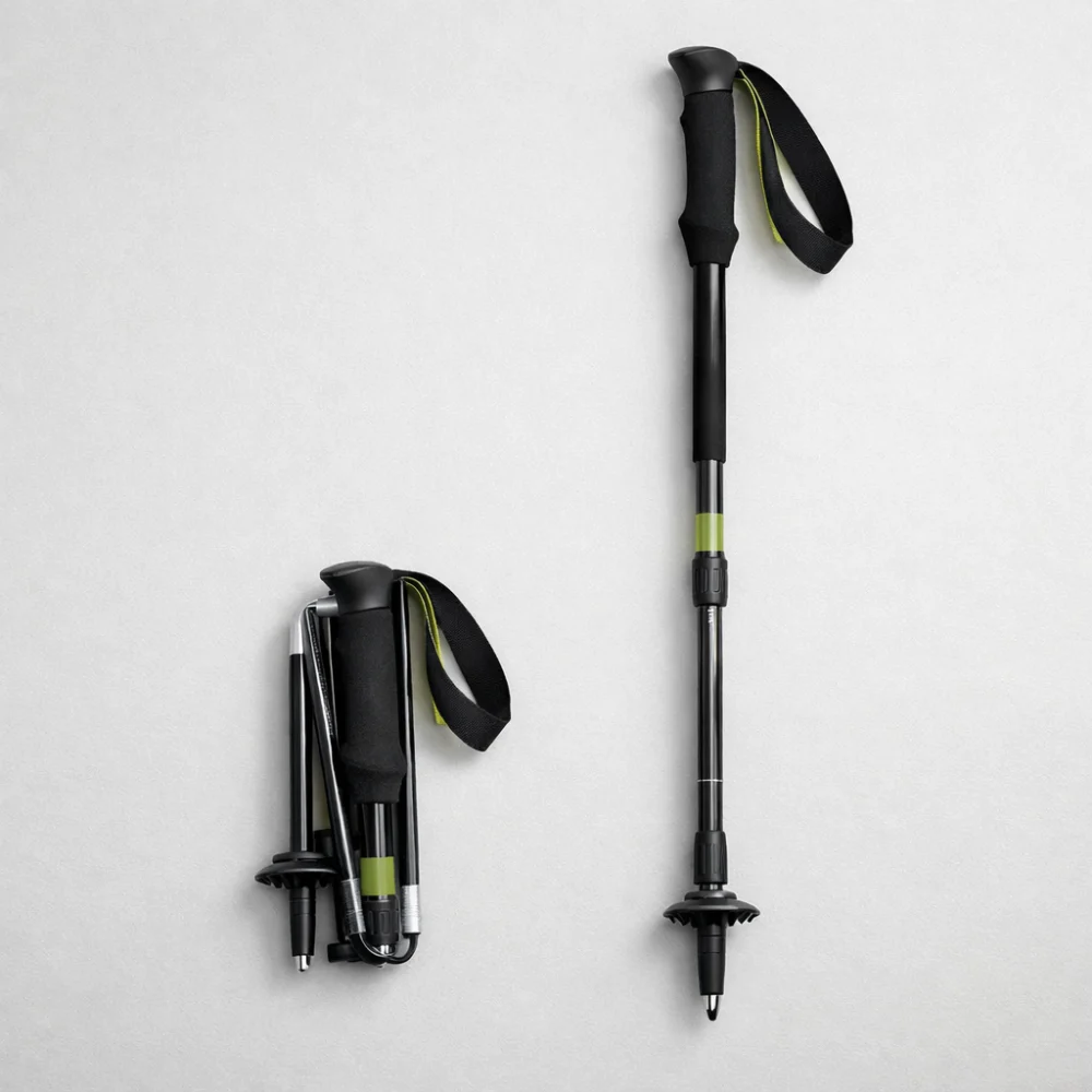 Two generic trekking poles shown in folded and extended forms for comparison.