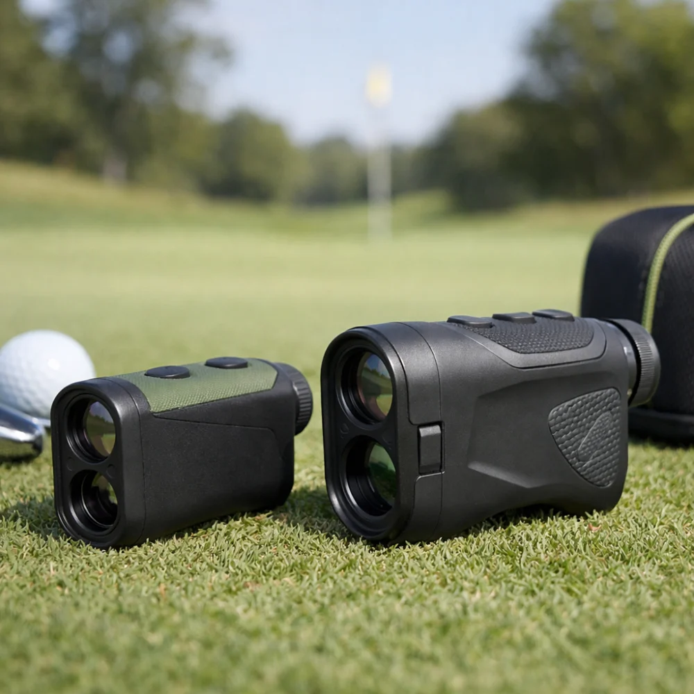 Two unbranded golf rangefinders shown side by side