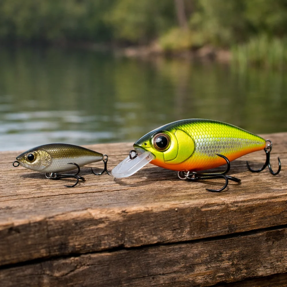 Two different ice fishing lure styles shown side by side