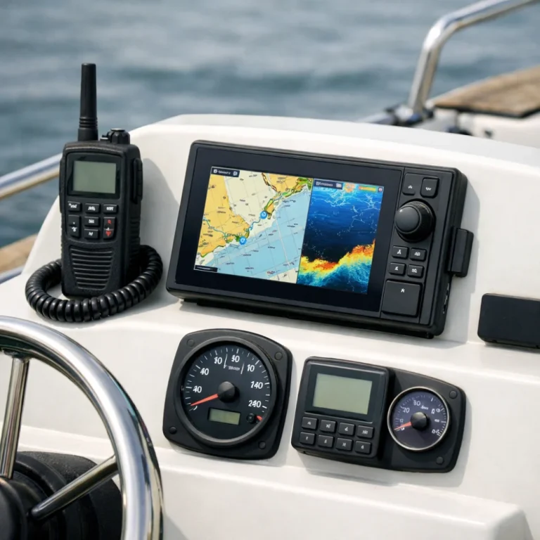Boat helm console with marine electronics