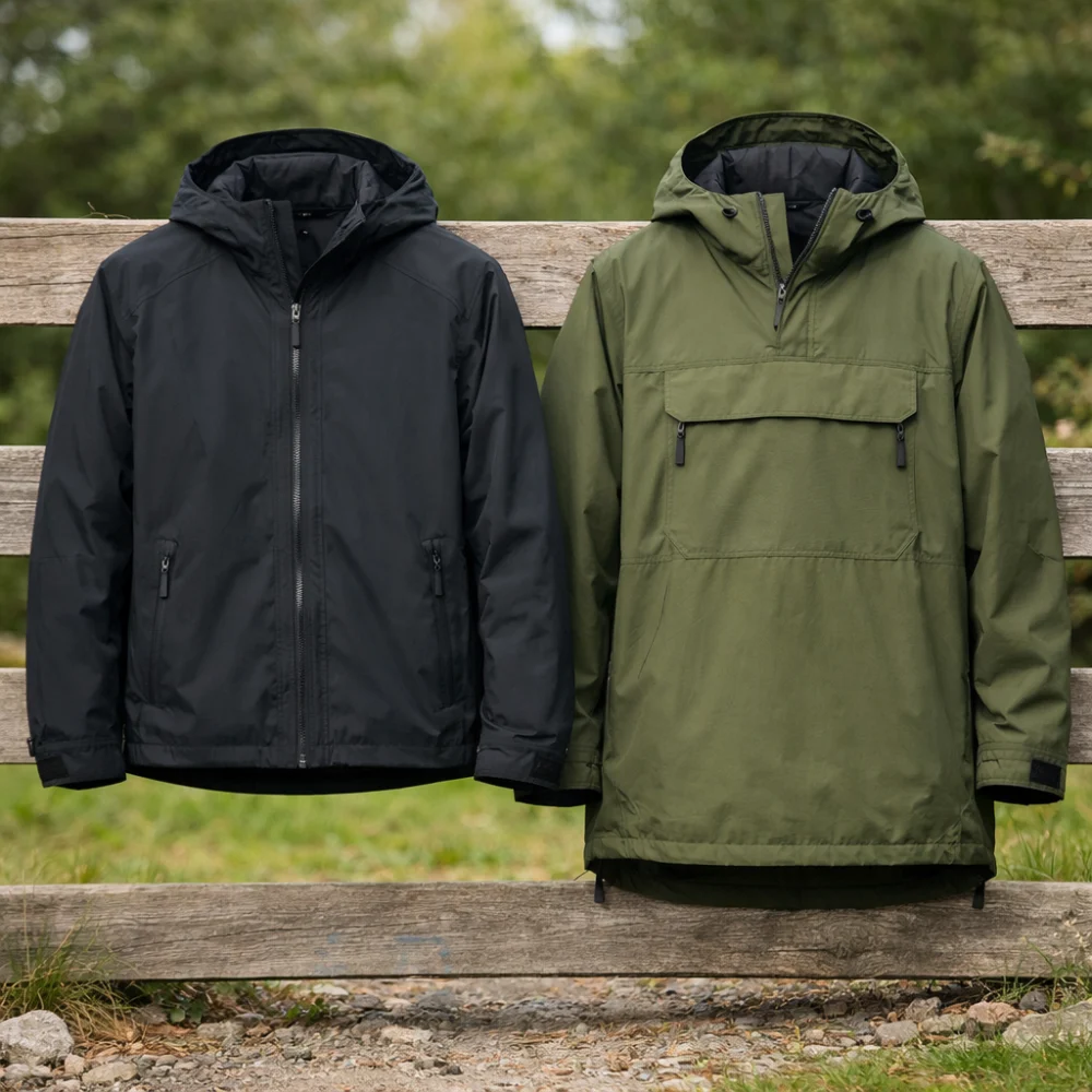 Side-by-side comparison of a jacket and a smock for outdoor wear