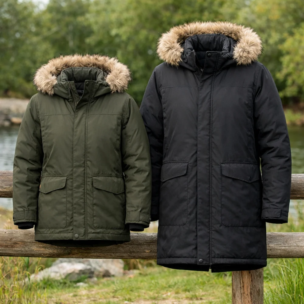 Two generic men's parka silhouettes showing different lengths