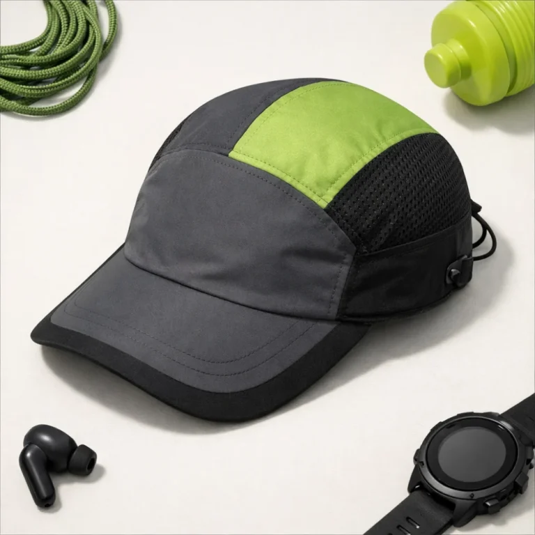 A men’s running hat on a plain background