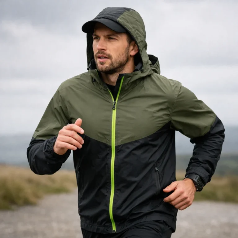Runner wearing a lightweight jacket outdoors on a cool day.