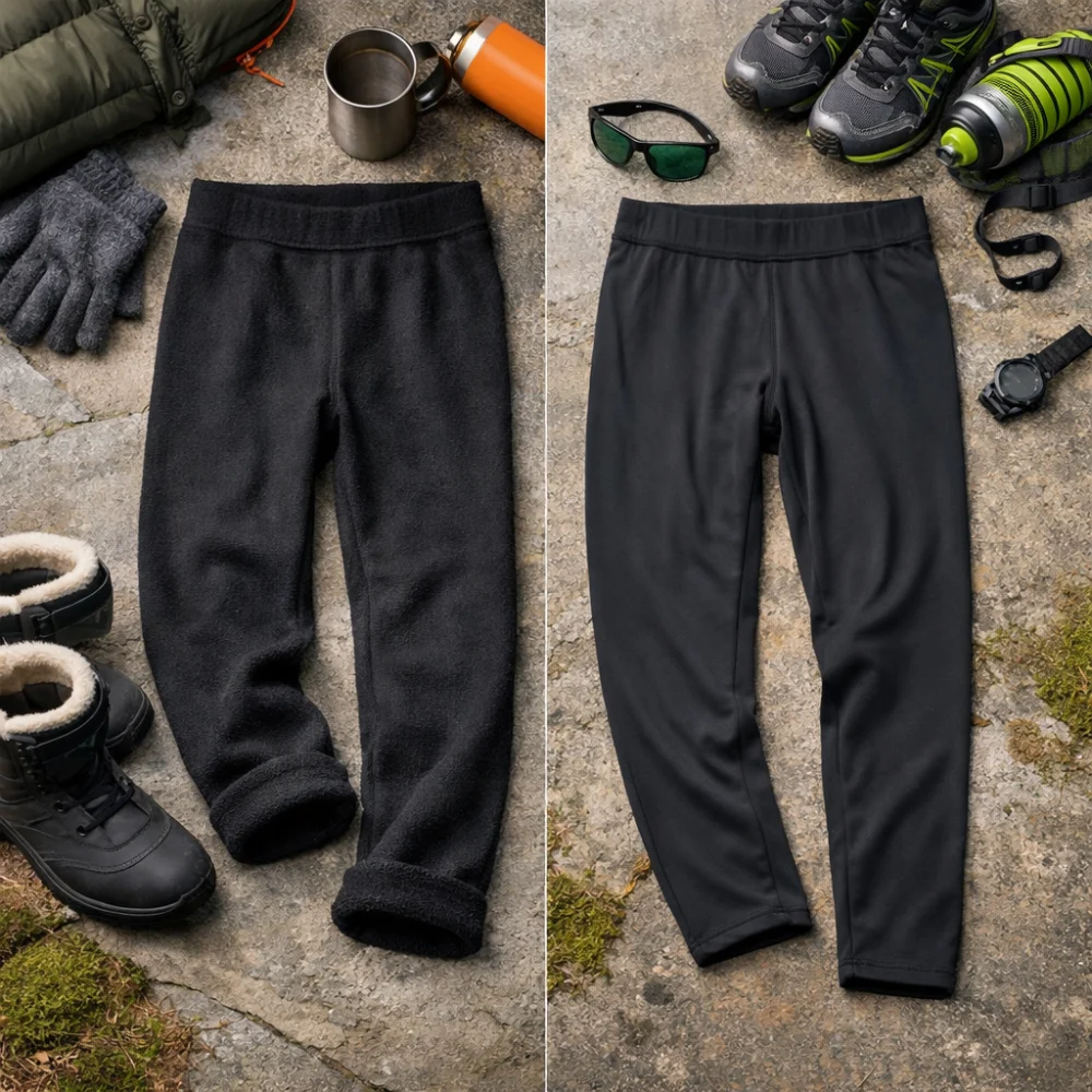 Two styles of men’s thermal leggings shown side by side