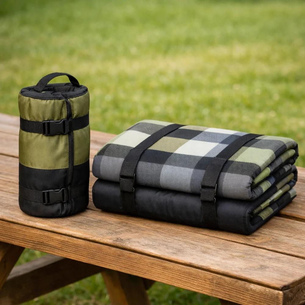 Two picnic mats shown folded in different ways to compare portability and comfort