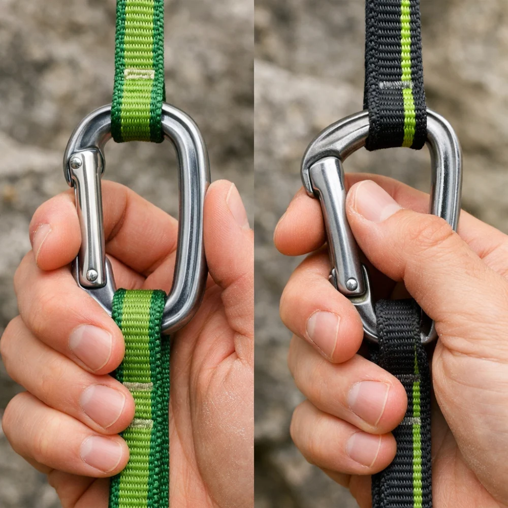 Two quickdraw carabiner shapes shown side by side