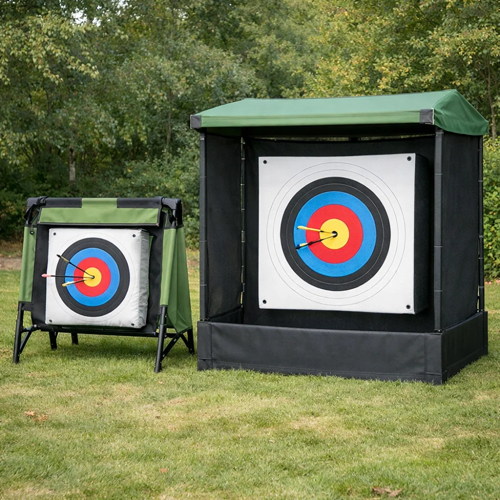 Two generic target backstop styles shown side by side for comparison.