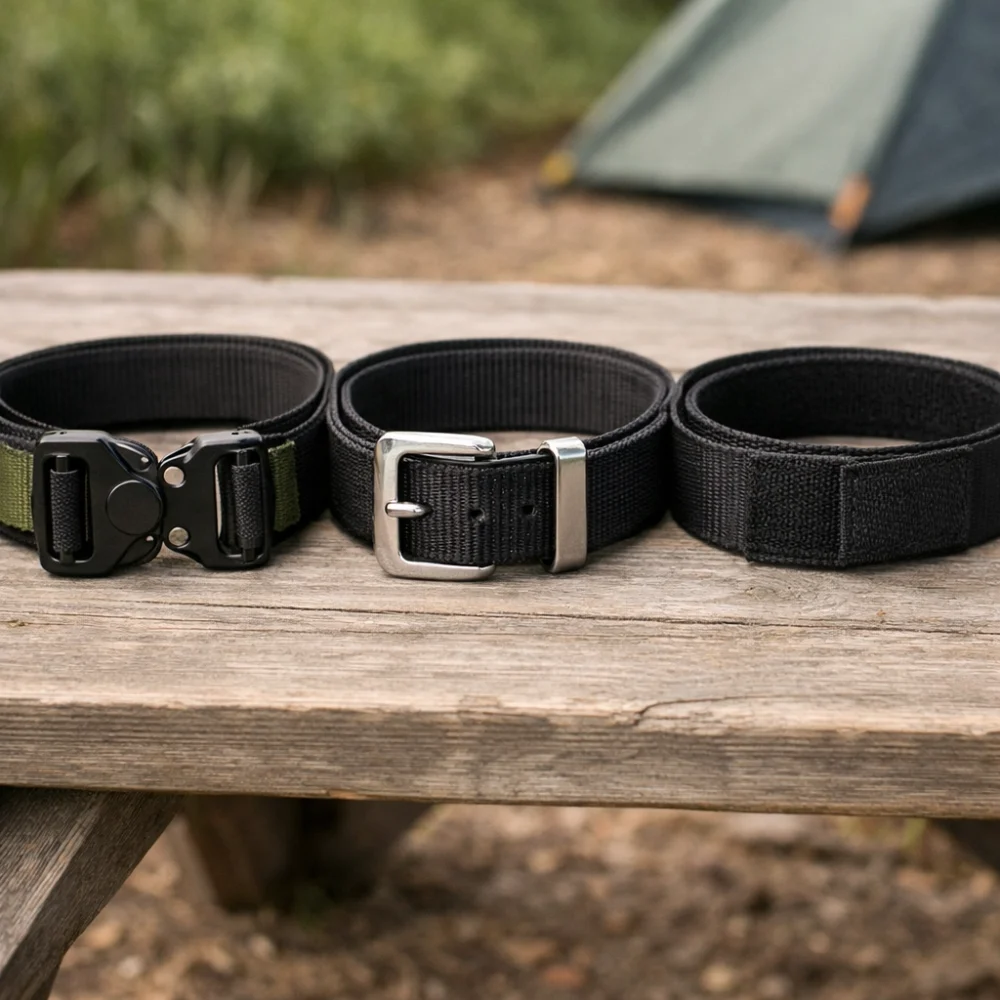 Three generic webbing belt buckle styles shown side by side