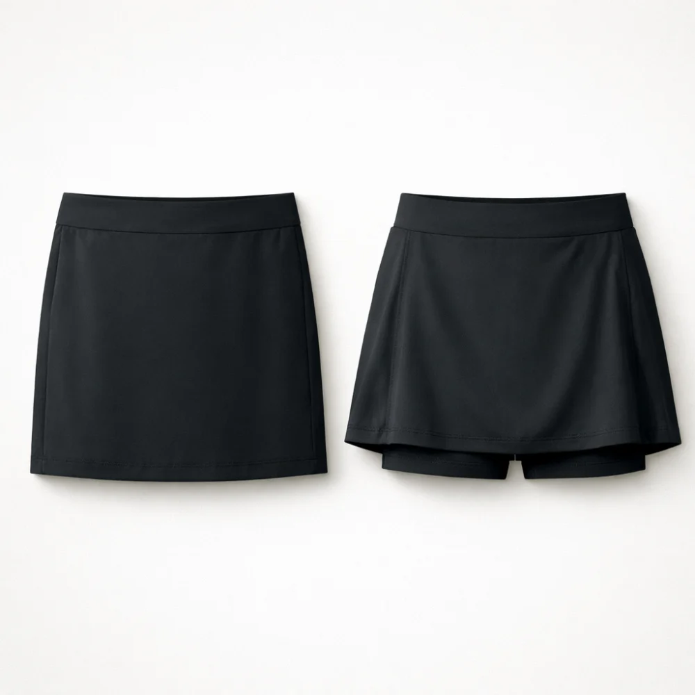 Two women’s golf skirt styles compared side by side