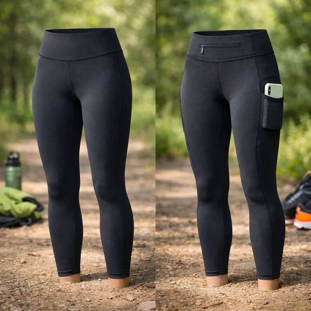 Two generic running tights silhouettes showing different style options side by side.