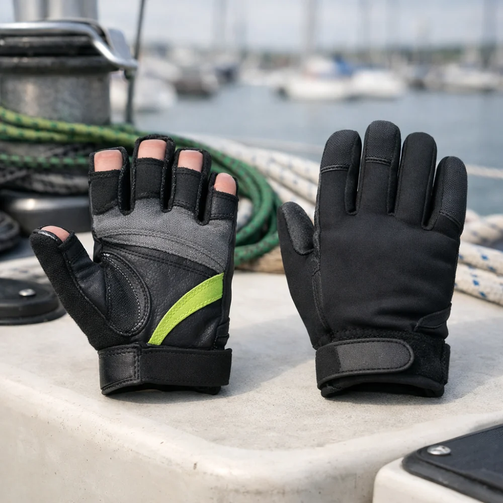 Two sailing glove styles shown side by side to compare coverage and flexibility